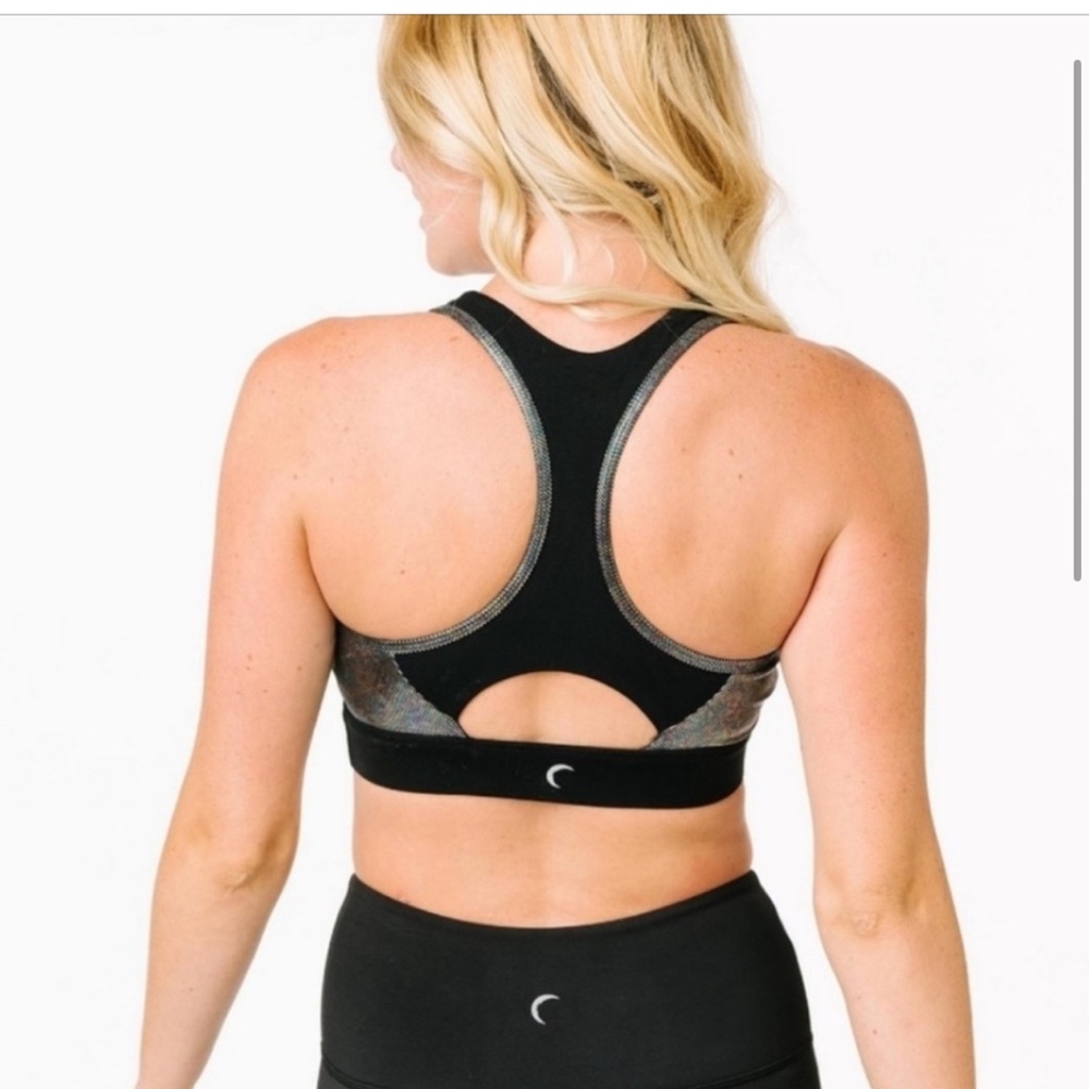 Zyia Active Wear Disco Luxe Sports Bra in Black Shimmer Size Medium